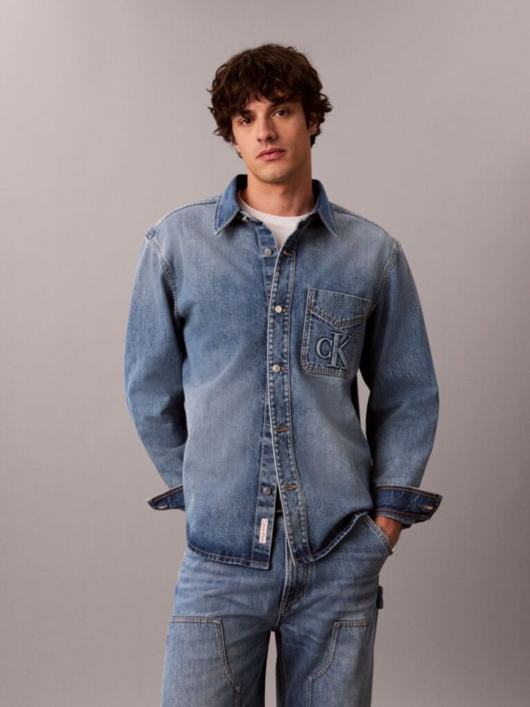 Denim Embossed Denim Overshirt  Men