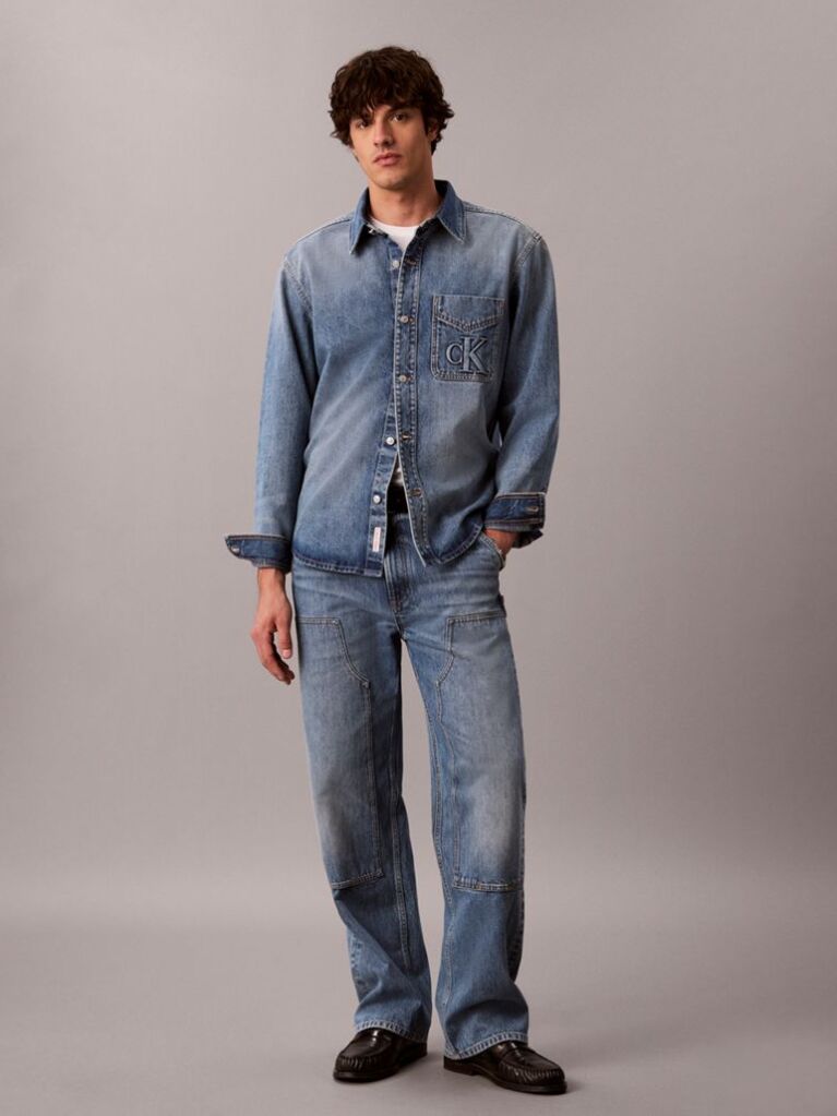 Denim Embossed Denim Overshirt  Men