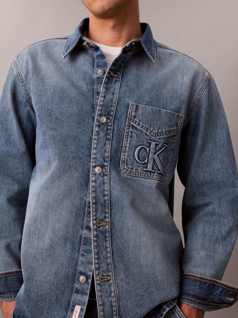 Denim Embossed Denim Overshirt  Men