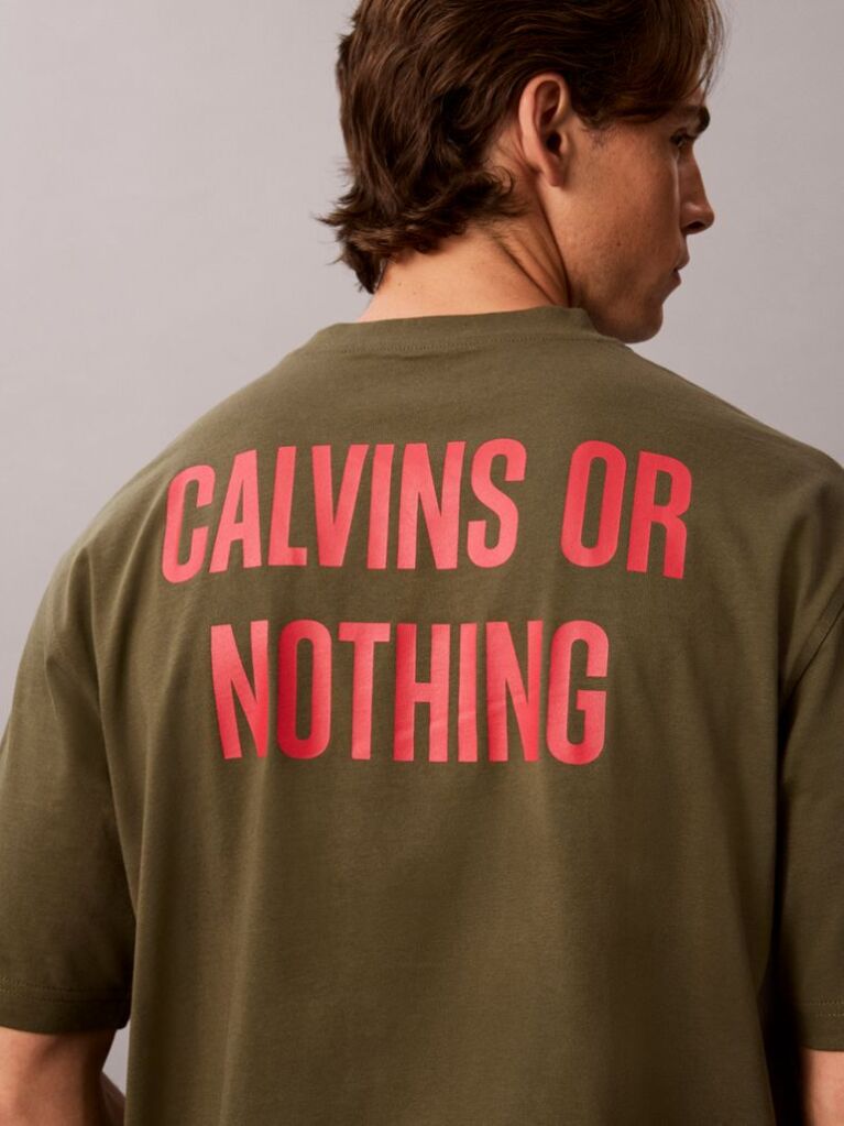 Green Relaxed Calvins Or Nothing Graphic T-Shirt  Men
