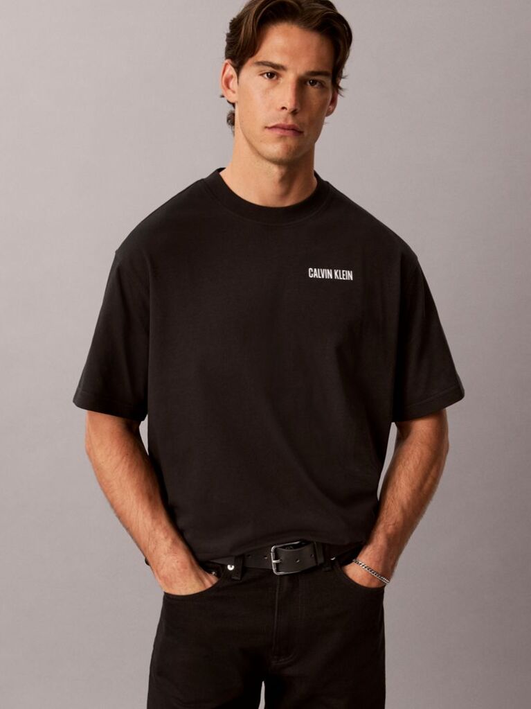 Black Relaxed Calvins Or Nothing Graphic T-Shirt  Men