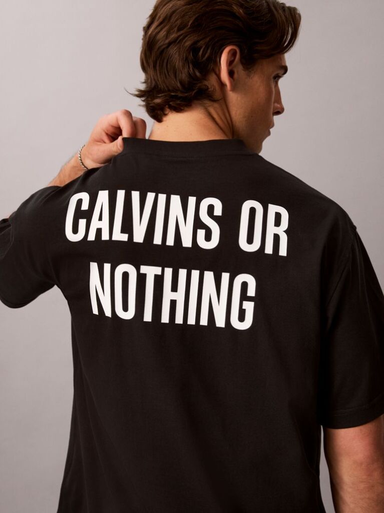 Black Relaxed Calvins Or Nothing Graphic T-Shirt  Men