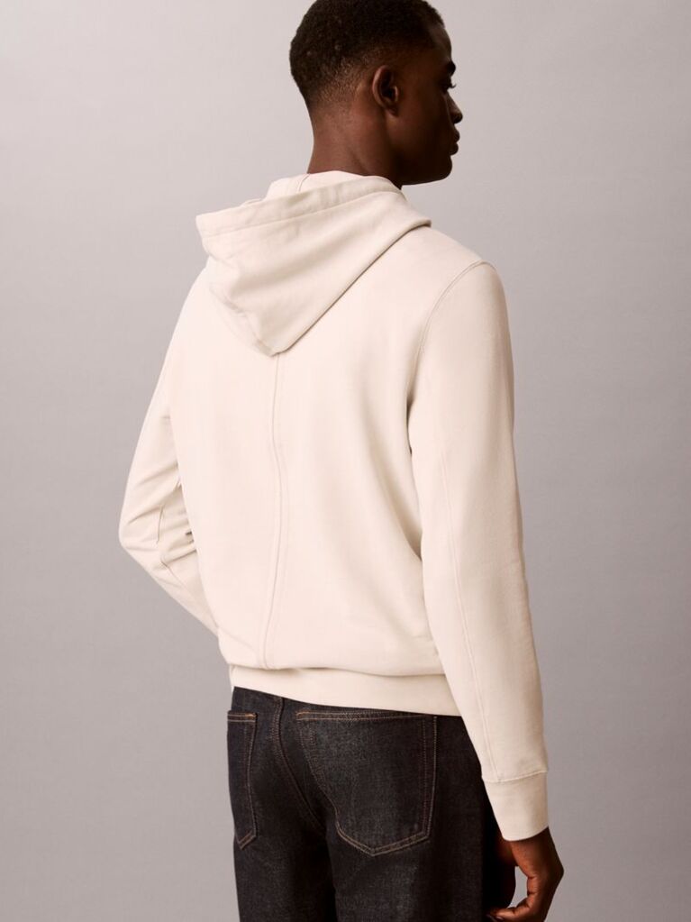 Beige Cotton Terry Badge Hoodie  Men