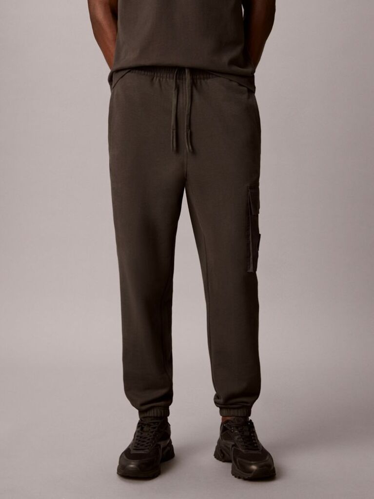Black Cotton Terry Cargo Joggers  Men