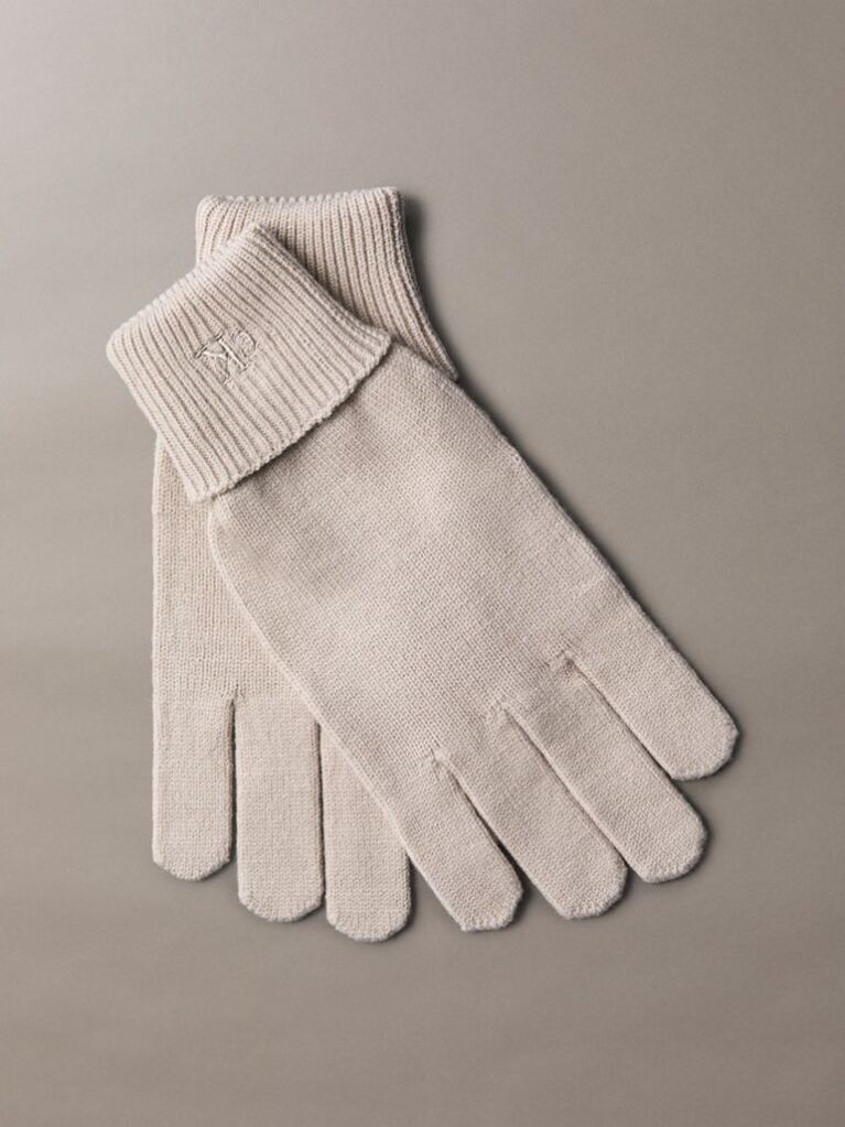Beige Knit Signature Logo Touchscreen Gloves  Women