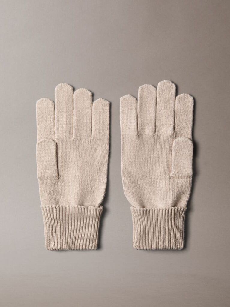 Beige Knit Signature Logo Touchscreen Gloves  Women