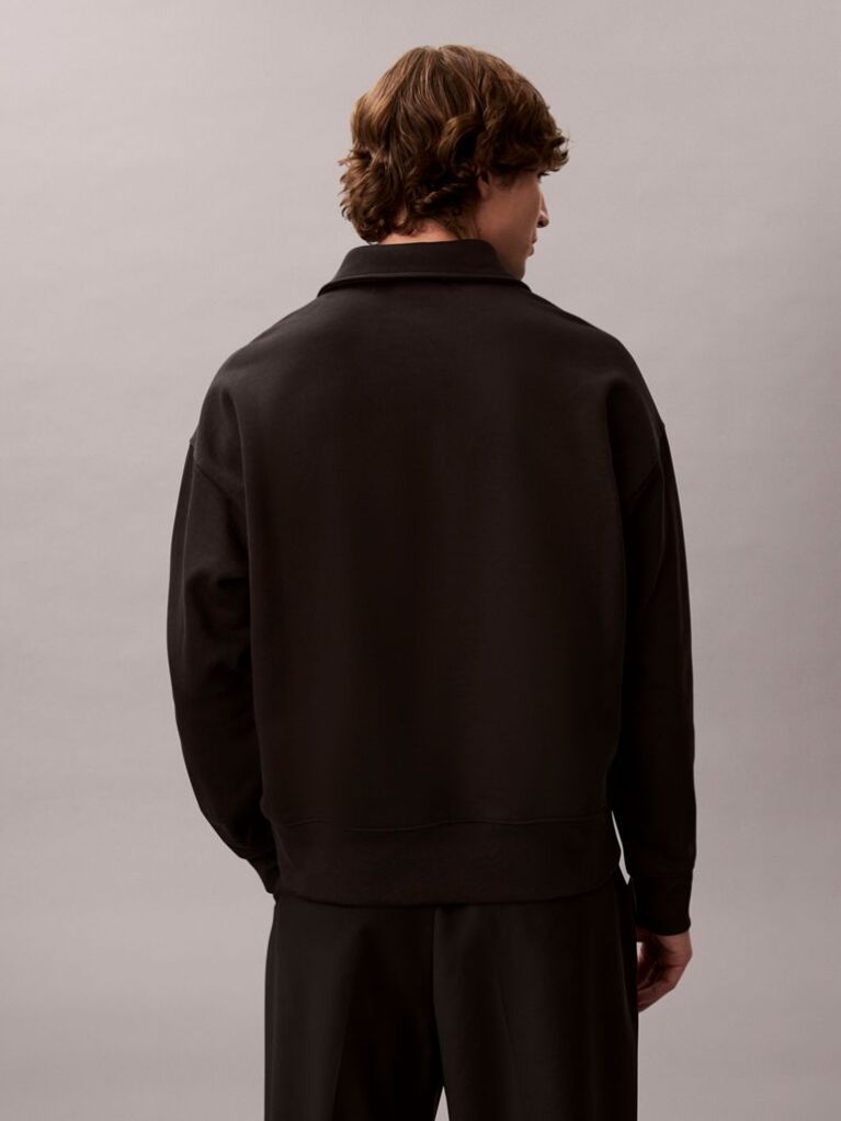Black Heavy Jersey Logo Long Sleeve Polo Shirt  Men