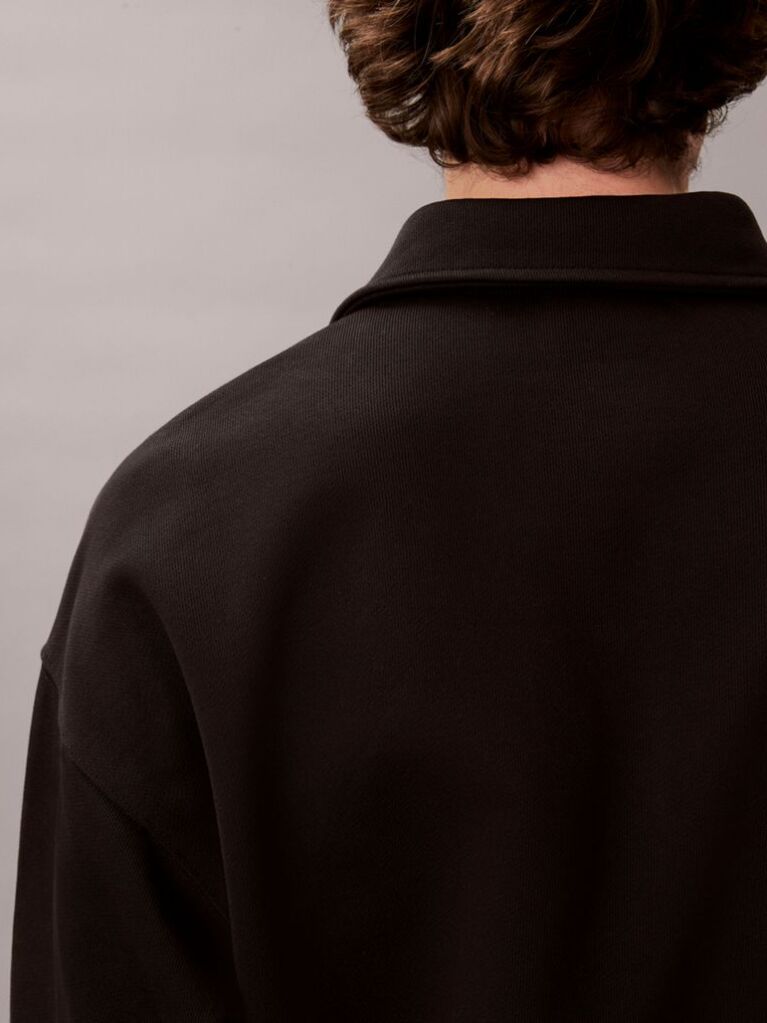 Black Heavy Jersey Logo Long Sleeve Polo Shirt  Men