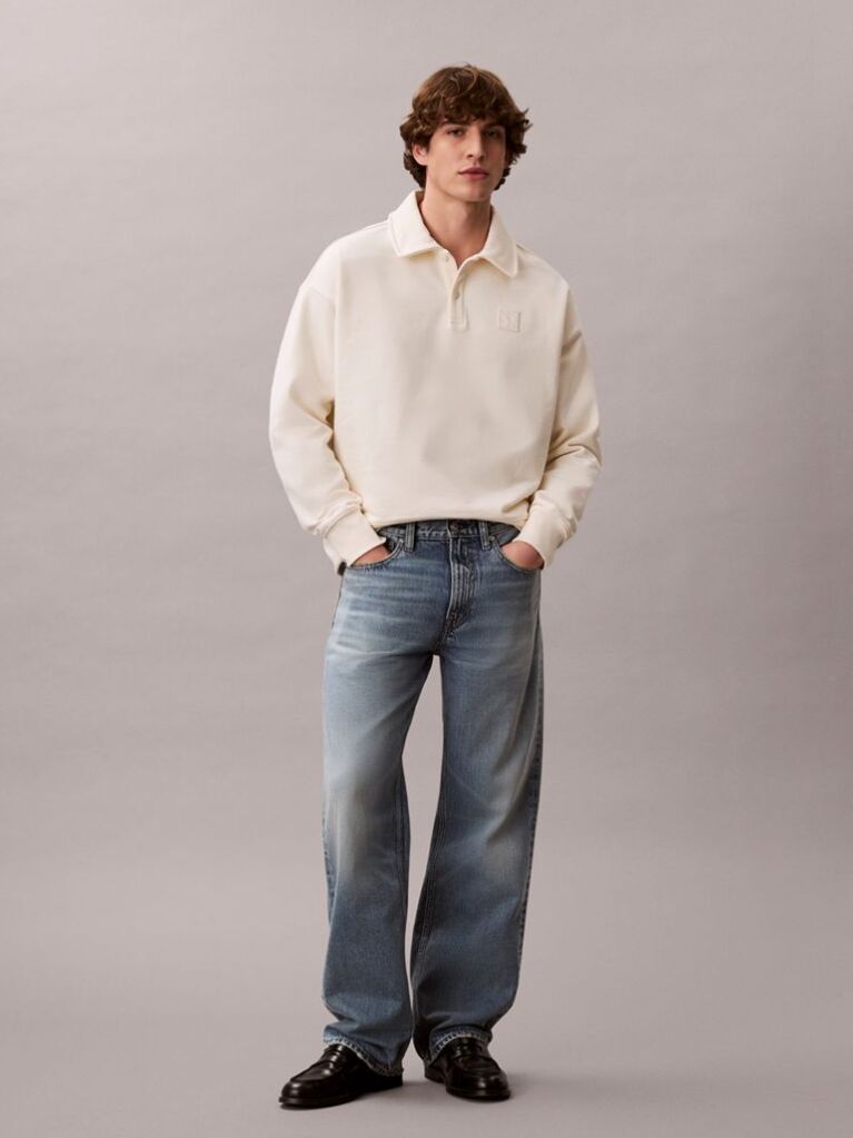 White Heavy Jersey Logo Long Sleeve Polo Shirt  Men