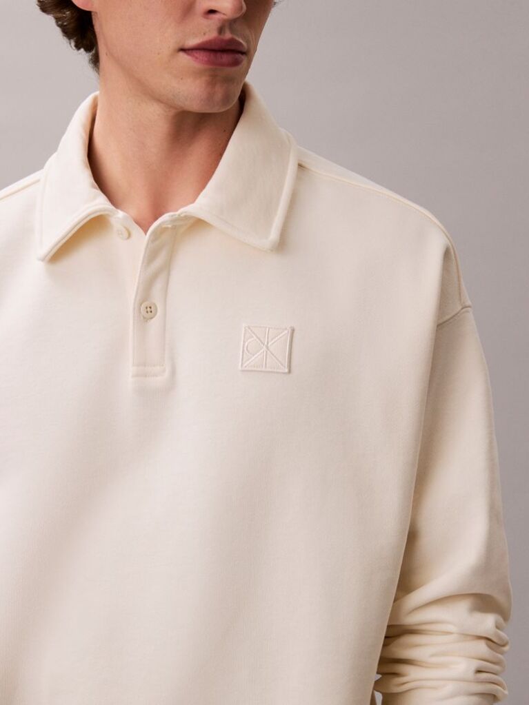 White Heavy Jersey Logo Long Sleeve Polo Shirt  Men