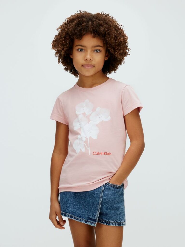 Ροζ T-Shirt Με Φλοράλ Σχέδιο Και Στενή Γραμμή  Κορίτσι