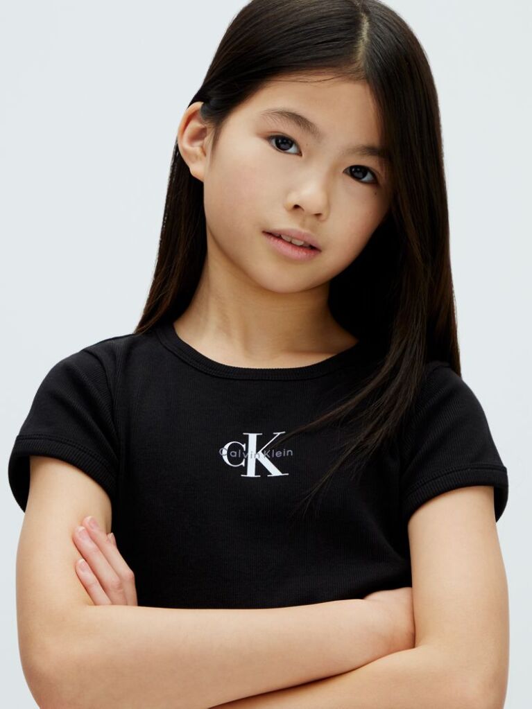 Black Ribbed Logo Tee  Girls