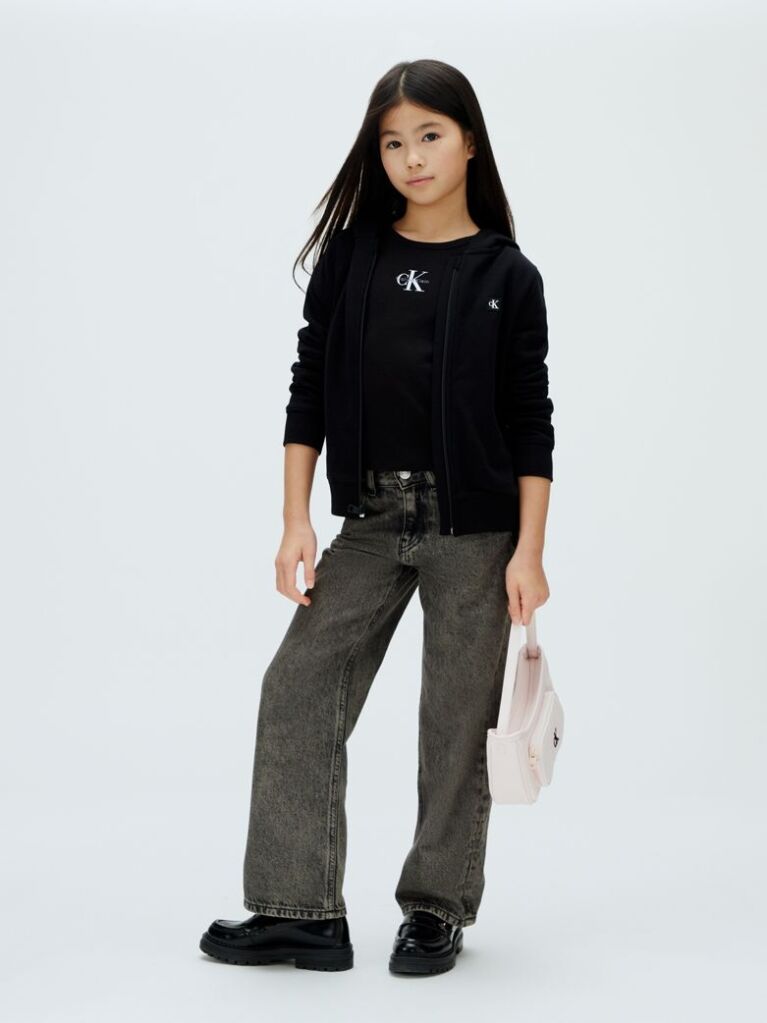 Black Ribbed Logo Tee  Girls