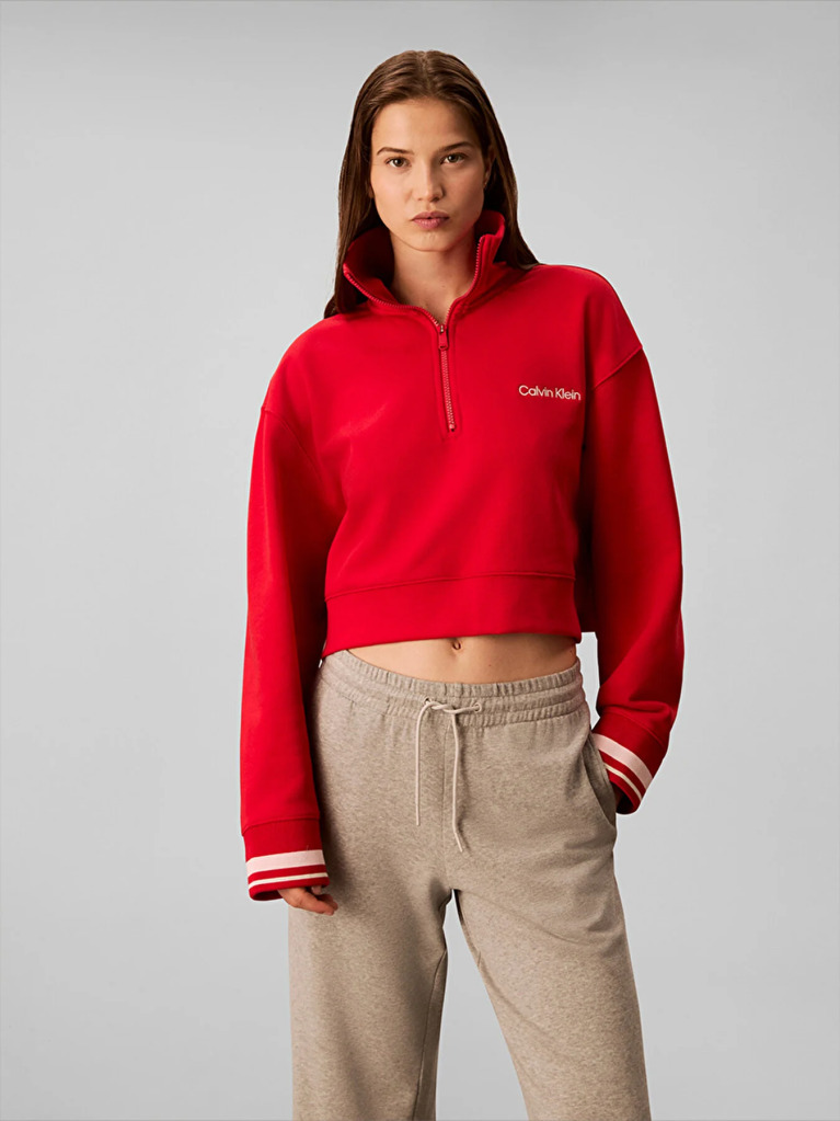 Red French Terry 1/4 Zip Sweatshirt  Women