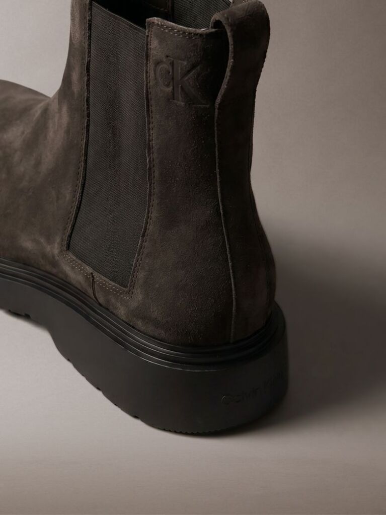 Grey Suede Lug Chelsea Boots  Men