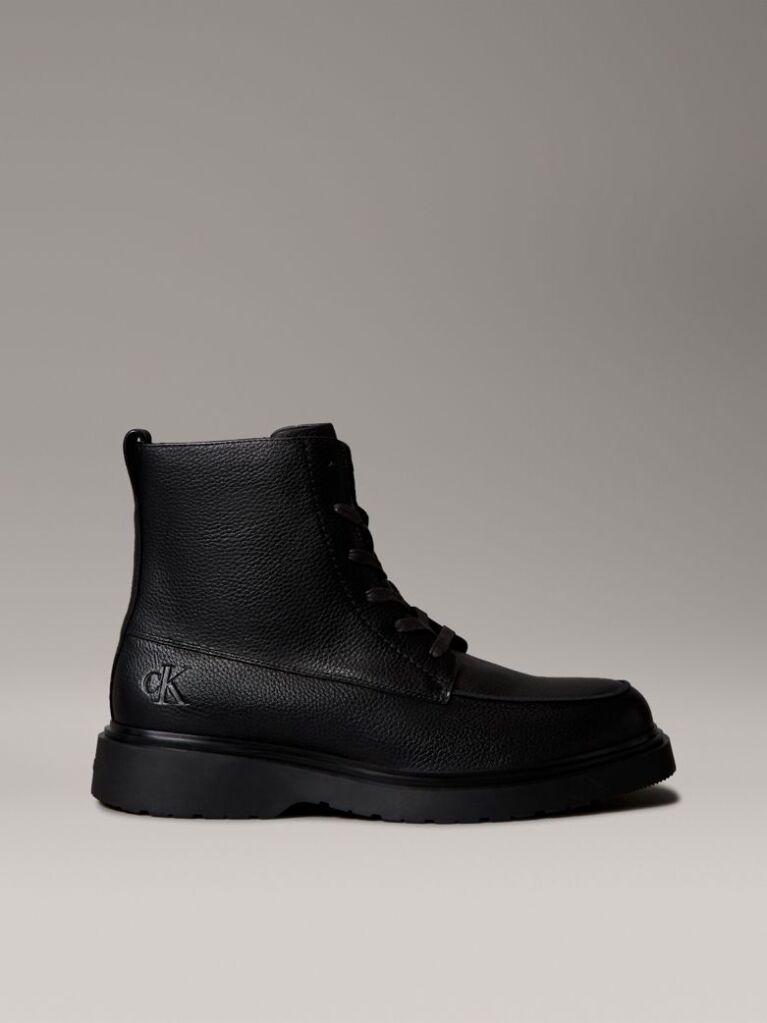 Black Leather Zip Lace-Up Boots  Men