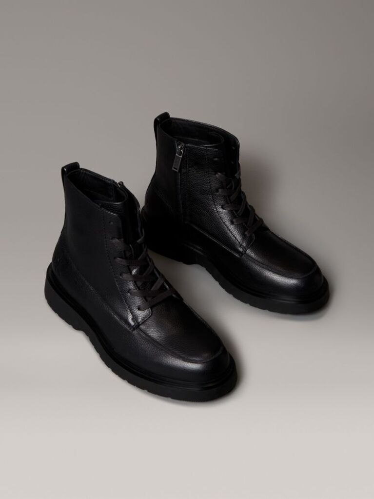 Black Leather Zip Lace-Up Boots  Men