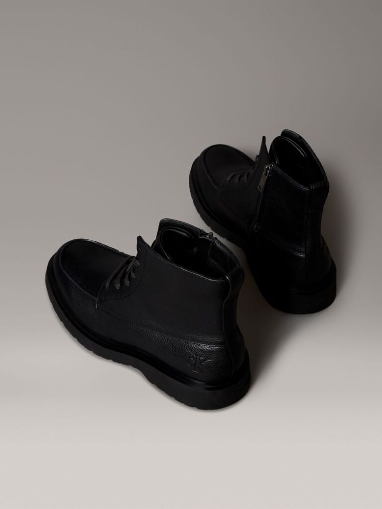 Black Leather Zip Lace-Up Boots  Men