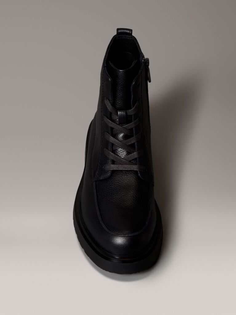 Black Leather Zip Lace-Up Boots  Men