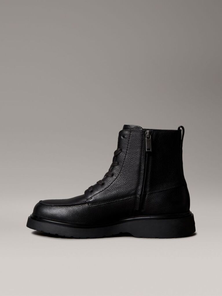 Black Leather Zip Lace-Up Boots  Men