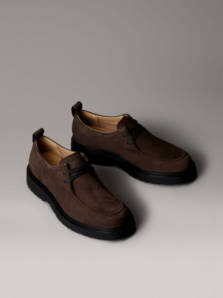 Brown Nubuck Leather Lug Sole Derby Shoes  Men