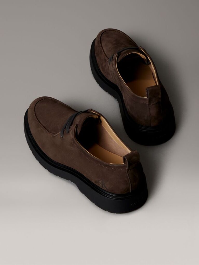 Brown Nubuck Leather Lug Sole Derby Shoes  Men