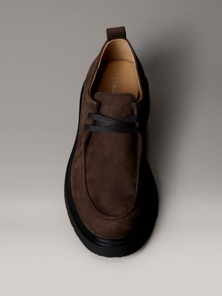 Brown Nubuck Leather Lug Sole Derby Shoes  Men
