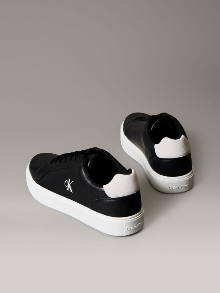 Black Leather Signature Logo Trainers  Men