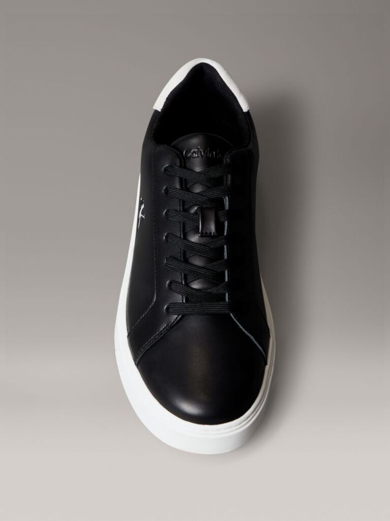 Black Leather Signature Logo Trainers  Men
