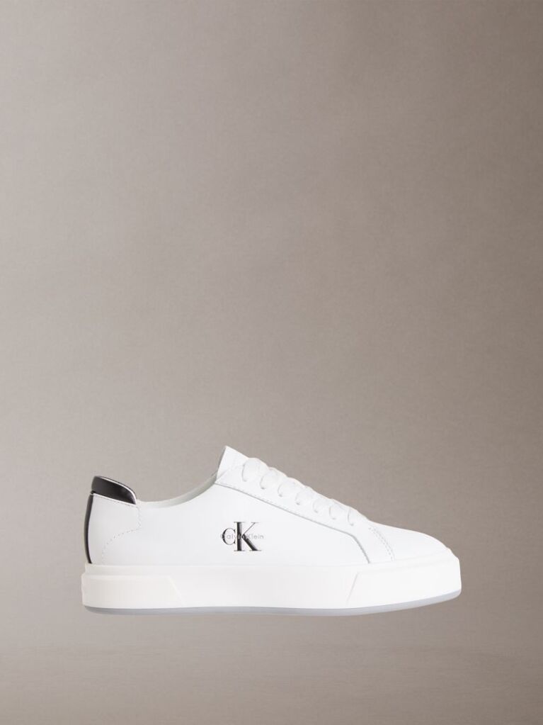 White Leather Signature Logo Trainers  Men
