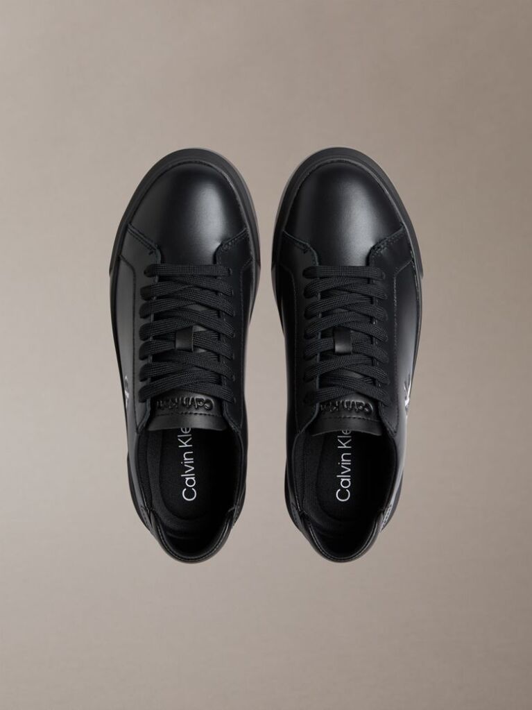 Black Leather Signature Logo Trainers  Men