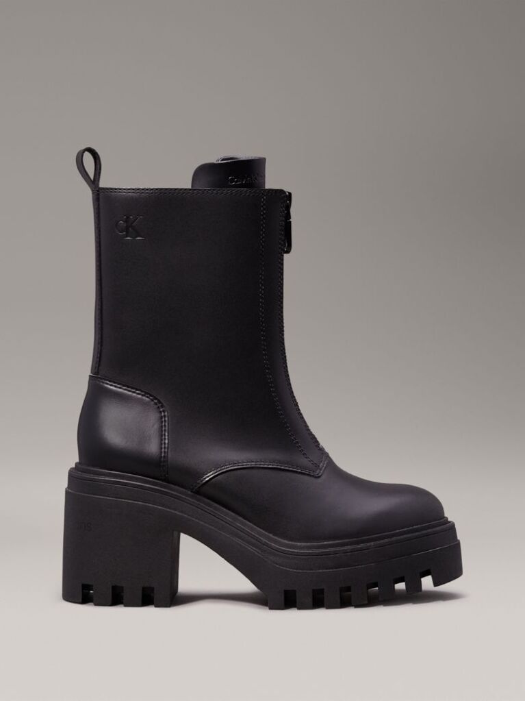 Black Leather Chunky Heeled Boots  Women