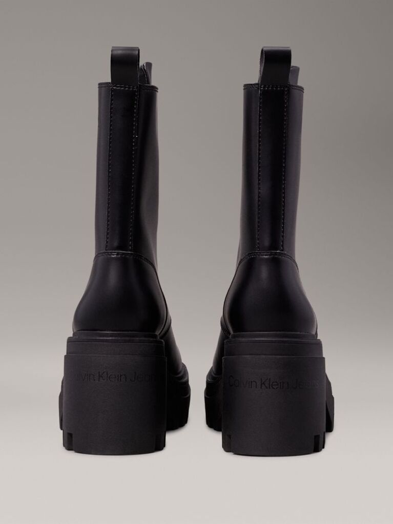 Black Leather Chunky Heeled Boots  Women