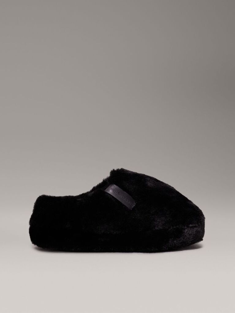 Black Faux Fur Slippers  Women