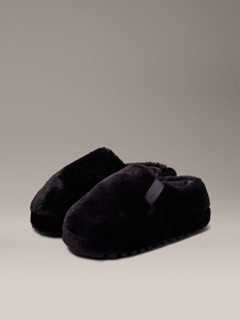 Black Faux Fur Slippers  Women