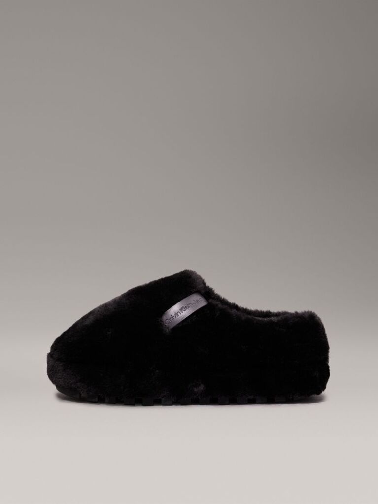 Black Faux Fur Slippers  Women