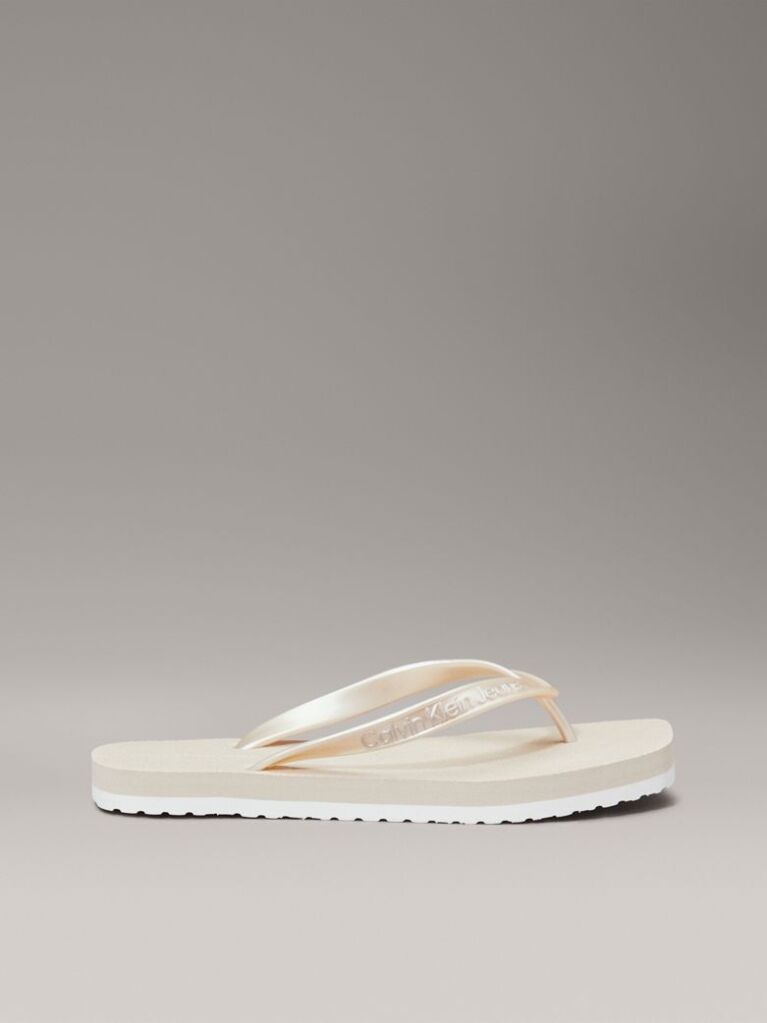 Beige Metallic Square Toe Flip Flops  Women