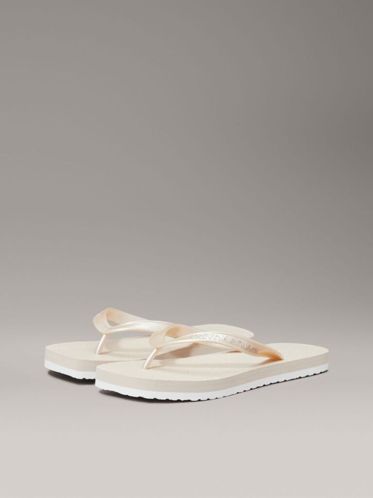 Beige Metallic Square Toe Flip Flops  Women
