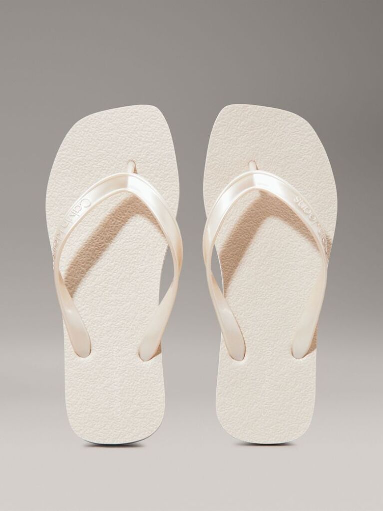 Beige Metallic Square Toe Flip Flops  Women