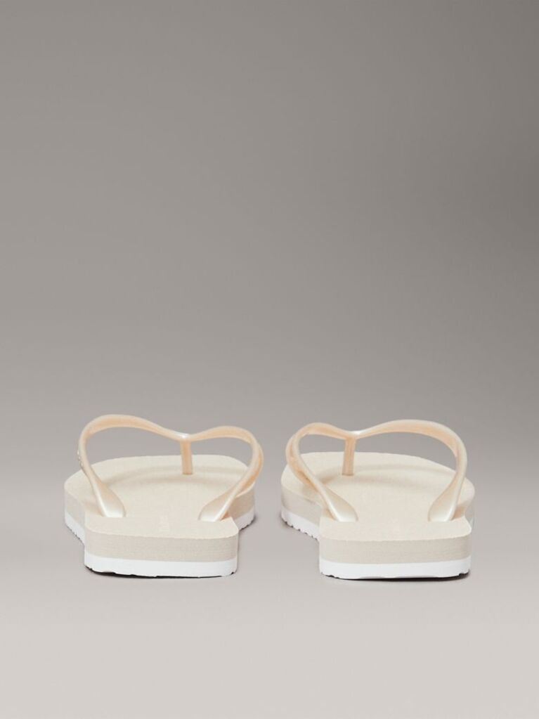 Beige Metallic Square Toe Flip Flops  Women