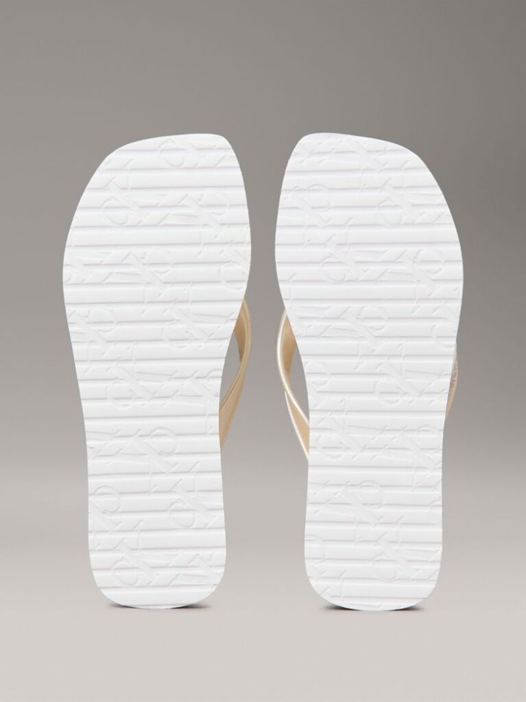 Beige Metallic Square Toe Flip Flops  Women