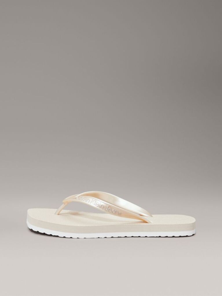 Beige Metallic Square Toe Flip Flops  Women