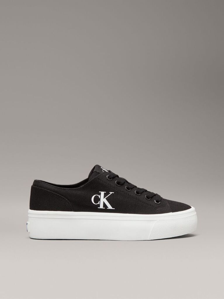 Black Canvas Platform Trainers  Women