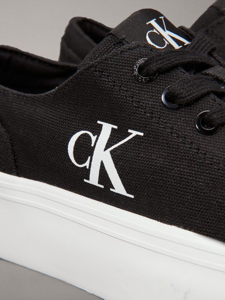 Black Canvas Platform Trainers  Women