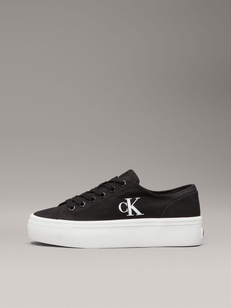 Black Canvas Platform Trainers  Women