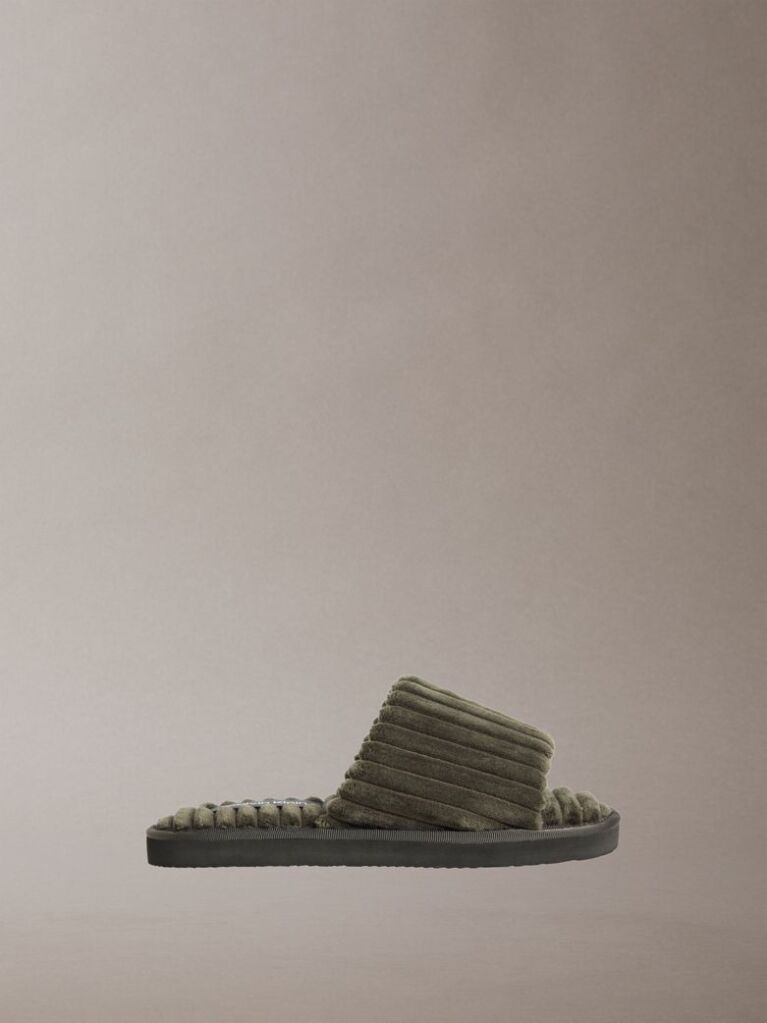 Grey Soft Padded Corduroy Slippers  Women