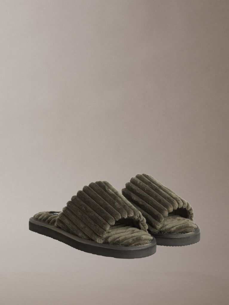 Grey Soft Padded Corduroy Slippers  Women