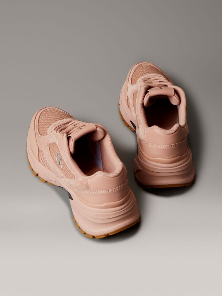 Ροζ Sneakers Από Δέρμα Και Αναπνεύσιμο Δίχτυ  Γυναίκα