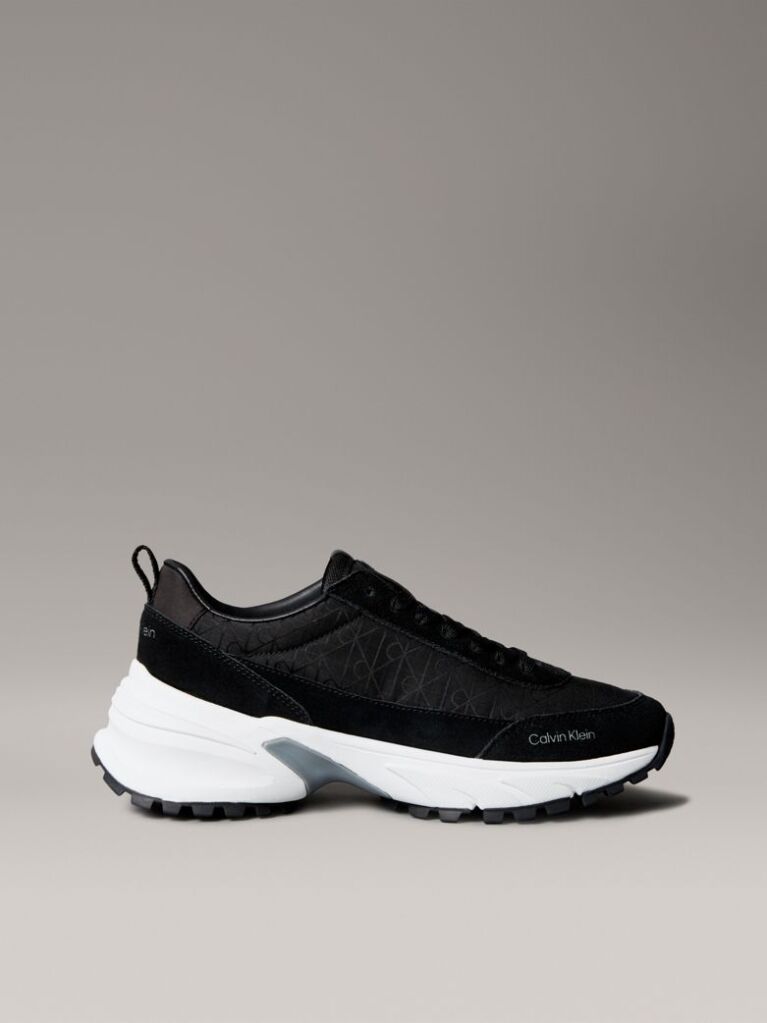 Black Suede and Emblem Logo Nylon Trainers  Women