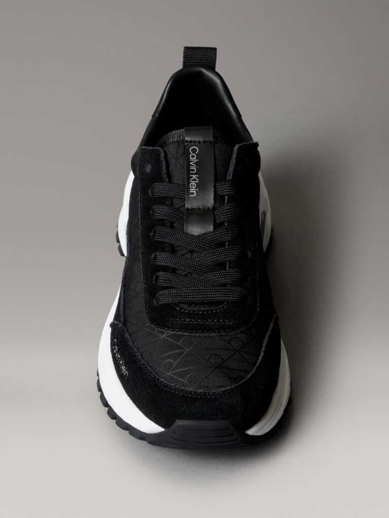 Black Suede and Emblem Logo Nylon Trainers  Women